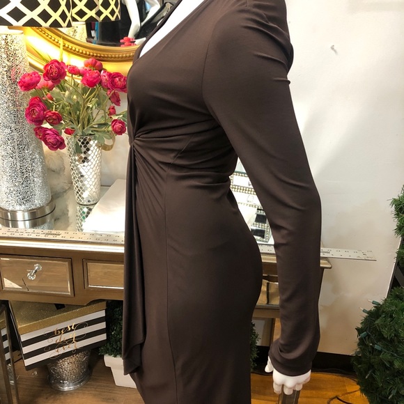 GUCCI Brown Twist Front Long Sleeved Dress - Picture 5 of 8